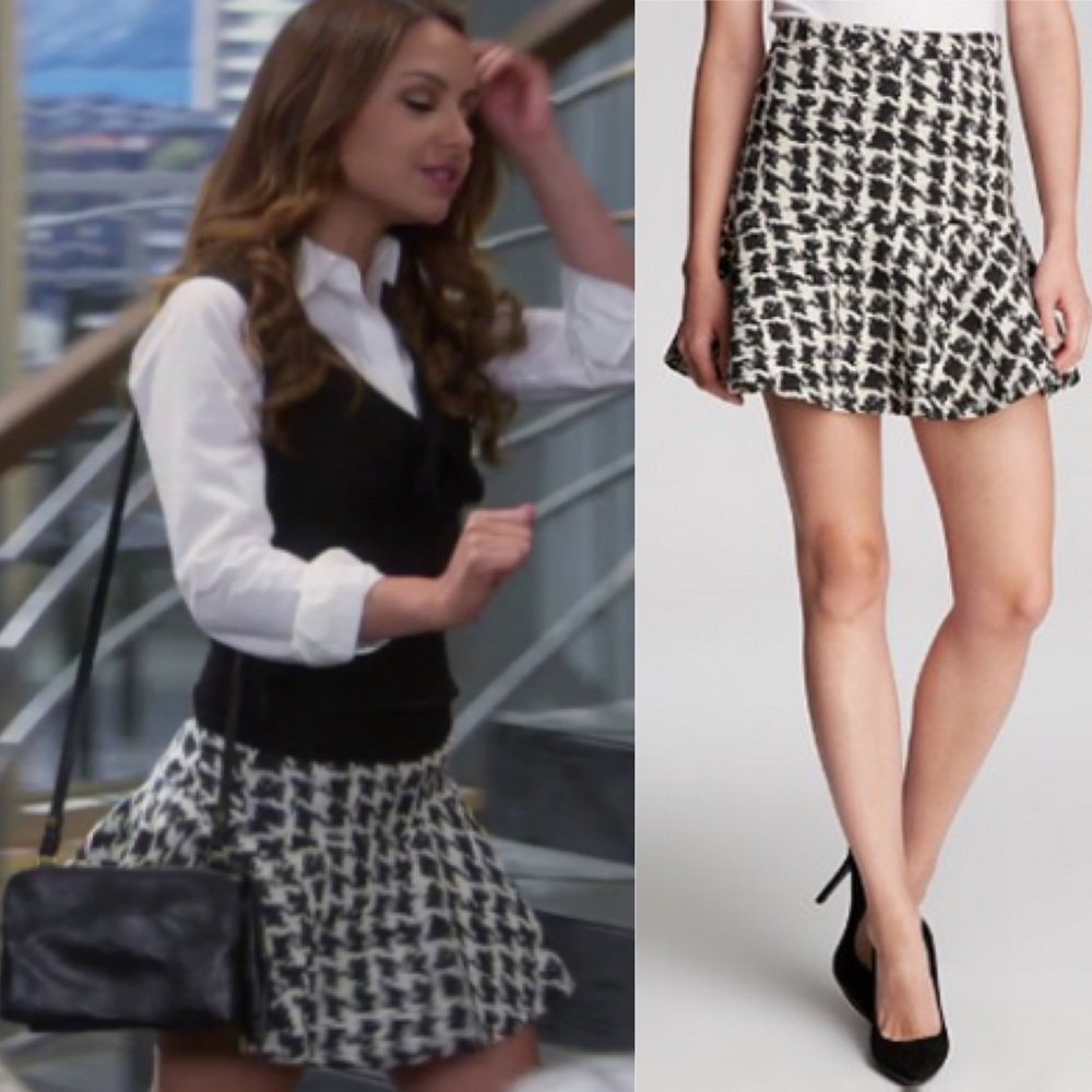 PARKER Mckenna Fit & Flare Mini Skirt sz 2 Waist 26" Black White Houndstooth